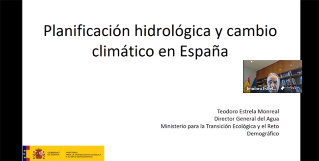 El actual Director General del Agua del Ministerio de Transición Ecológica y Reto Demográfico, Teodoro Estrela, inauguró el bloque “Recursos Hídricos y Adaptación”