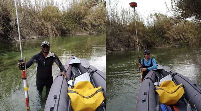 Ashenafí Tadesse, profesor de Hidrología en Etiopía, y Paco Martínez Capel (IGIC-UPV), realizando trabajos en el río Júcar